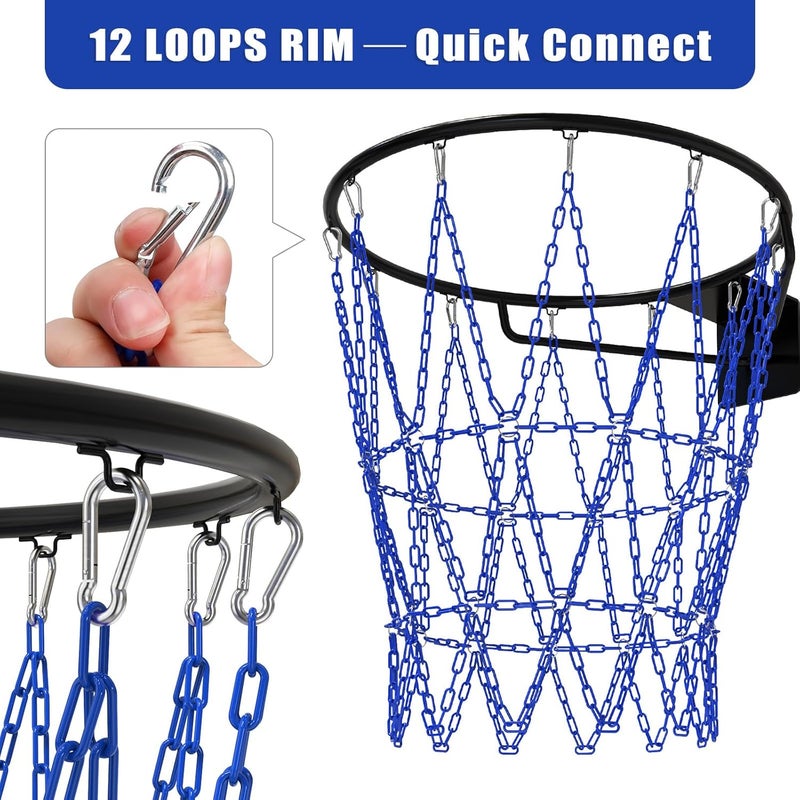 KingDolly Upgraded Buckle Chain Basketball Net, Rust-Proof Coated Metal Basketball Net Outdoor with 12 Loops Snap Links, 18" Universal Fit Chain Net for Basketball Hoop - No Tools Installation - Image 2